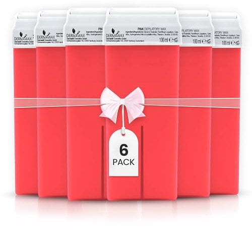 DERMAWAX 6 x 100 ml Roll-On Wax Nachfüllset - Warmwachs Wachspatronen für empfindliche Haut- ideal für Achseln Beine Rücken Arme Waxing– Cremige Konsistenz Wachs (600 ml, Pink)