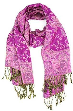 PASKMLNA Wendbarer Pashmina-Schal, Paisleymuster, elegante Farben, Fuchsia, florales Paisleymuster, Large