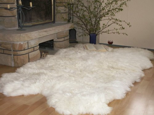 MEIWITT® Schaffellteppich Schaffell Echtfell Teppich weiss (aus 8 Fellen)