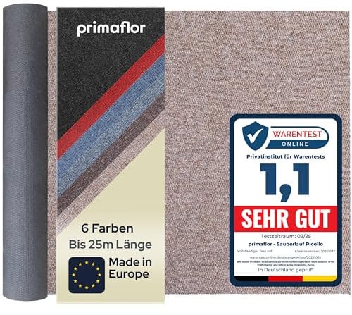 Primaflor Sauberlauf - PICOLLO, Beige, 1,00m x 10,00m, Rutschfester Schmutzfangläufer Meterware, Robuster Küchenläufer nach Maß, Zuschneidbarer Teppichläufer, Eingangsmatte für Flur und Windfang