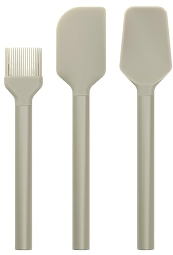 Rosti Emma Backzubehör, Set mit Löffel, Teigschaber & Pinsel, Humus | Backutensilien aus Silikon - Wärmebeständige Back- und Kochutensilien - Spülmaschinengeeignet - Hochwertiges Set - 3 Stück