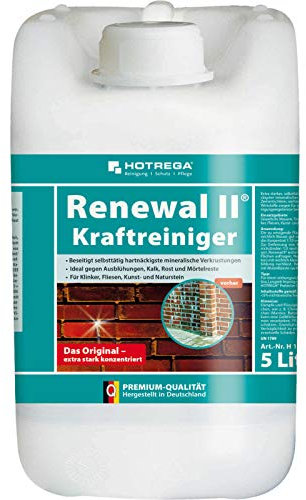 HOTREGA Renewal II Kraftreiniger Konzentrat 5 Liter | Entfernt Kalk, Rost, Zement- und Mörtelreste von Fliesen, Natur- & Kunststein