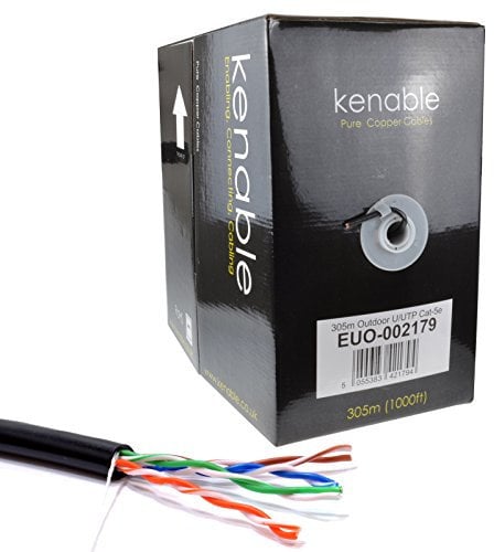 kenable External CAT5e Outdoor Use Copper Ethernet Network Cable Reel UTP 305m Black
