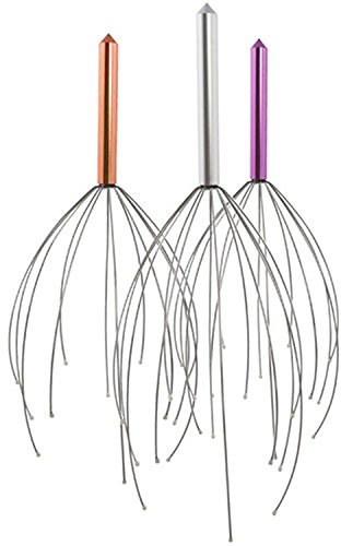 Deluxe Comfort Portable Hand Held Scalp Head Massager - Alleviate Stress - Promotes Deep Relaxation - Light Weight Portable - Scalp Massager, Colored Metal Handle, Assorted, (HEAD-TRIP-301)