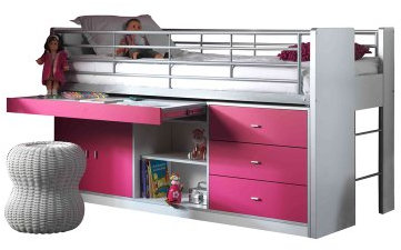 VIPACK BOHS9544 Hochbett Bonny, Circa 207 x 116 x 98 cm, Liegefläche 90 x 200 cm, 44, weiß/Fuchsia