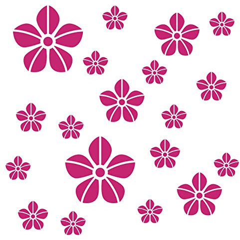 kleb-Drauf® | 19 Blumen | Pink - glänzend | Wandtattoo Wandaufkleber Wandsticker Aufkleber Sticker | Wohnzimmer Schlafzimmer Kinderzimmer Küche Bad | Deko Wände Glas Fenster Tür Fliese