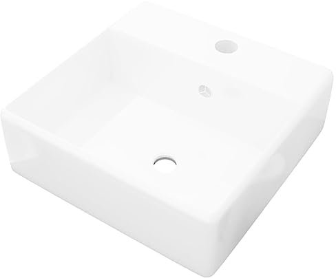 vidaXL Luxueuse Vasque Céramique Carrée Trop Plein Toilette Lave-mains Lavabo