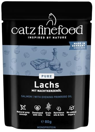 catz finefood Purrrr Lachs Monoprotein Katzenfutter nass N° 105, für ernährungssensible Katzen, 16 x 80 g