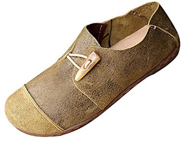 Youlee Frauen-Weinlese -Plattform-Schuh-Leder-Flache Schuhe Erbsengrün EU 40/CH 41
