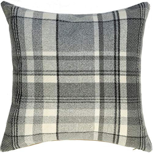 McAlister Textiles Heritage | Sofakissen mit Füllung in Anthrazit Grau | 50 x 50 cm | gewobenes Tartan-Muster kariert | Deko gefülltes Kissen Sofa, Bett, Couch pflegeleichtes Wolle-Gefühl