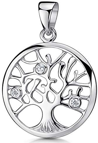 MATERIA 925 Silber Kettenanhänger Baum Zirkonia Keltik rhodiniert - Anhänger Lebensbaum 22x31mm Juwelieranfertigung #KA-123