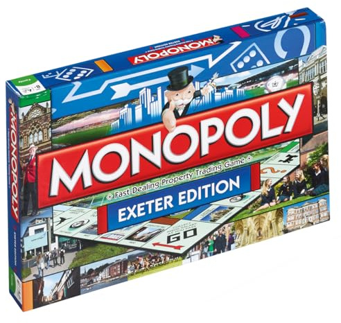 Winning Moves Exeter Monopoly Board Game, Advance to Royal Albert Memorial Museum, Crealy Great Adventure Park or Exeter Cathedral and trade your way to success, makes a great gift for ages 8 plus