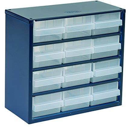 raaco Kleinteilemagazin C6-12 mit 12 Schubladen, Tragkraft 13 kg, 15 x 30.6 x 28.3 cm, geeignet für Wandmontage, Schraubenregal für Kleinteile für Werkstatt Ordnungssystem