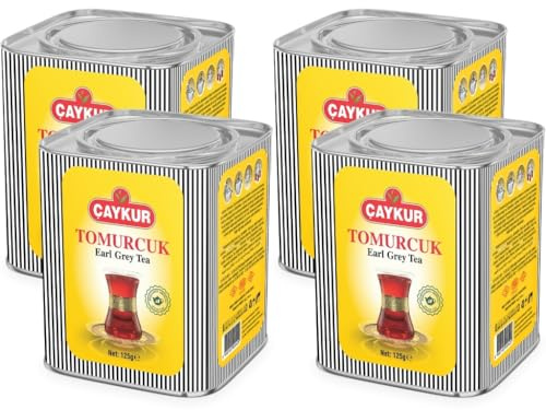ÇAYKUR Earl Grey Tea Tomurcuk, boccioli di tè, foglie sfuse con aroma naturale di bergamotto, esaltatore del sapore, foglie giovani, tè nero, 125 g (confezione da 4)