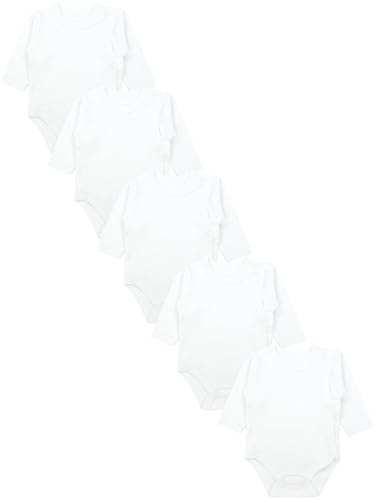 TupTam Wickelbody Langarm Baby Body - Unisex Body Baby im 5er Set aus Baumwolle, Farbe: Weiß, Größe: 74