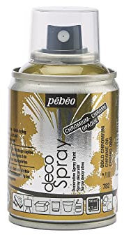 Pébéo - DecoSpray - Peinture Acrylique en Spray - Pour Décoration Multi Supports en Intérieur et Extérieur, Base Solvant, Faible Odeur, 100 ml, Finition, Chrome Doré