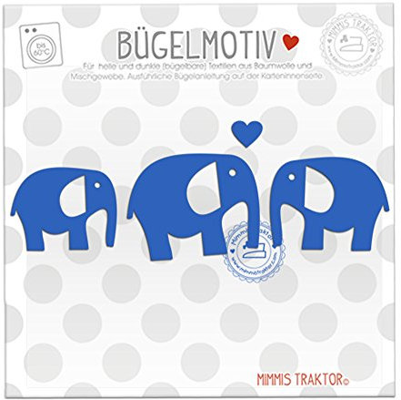 Bügelbild 3 Elefanten mit Herz 5 bis 4 cm BLAU Flockfolie Aufbügler Applikationen Bügelsticker für Stoffe Textilien Kinder zum Aufbügeln Flicken
