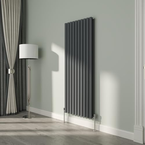 NRG 1600x590mm Oval Column Radiator Double Panel Anthracite | Oval Tube Design, Radiator Wall Mounted, Central Heating Rads, High Heat Output, Modern Radiator, for Living Room, Bedroom