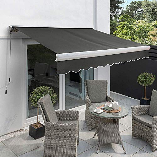 Primrose 3.5m x 2.5m Electric Awning Full Cassette DIY Patio Awning Gazebo Canopy Waterproof UV protection Complete with Fittings and Winder Handle Charcoal