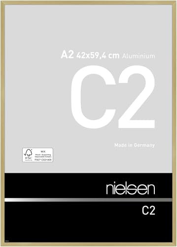 nielsen Bilderrahmen, 42 x 59,4 cm (A2), Aluminium, Gold matt, Posterrahmen zum Aufhängen im Hoch- & Querformat, Echtglas, C2