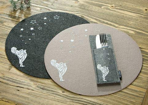GILDE Platzset Sterntaler mit Bestecktäschchen aus Filz Farbe : hell-grau