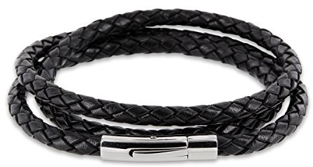 Auroris Echtleder Kette/Armband geflochten 5MM Farbe: schwarz mit Hebeldruckverschluss aus Edelstahl - Länge: 50cm