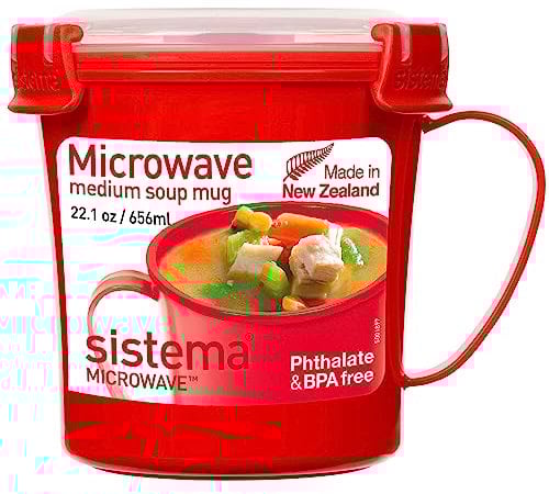 Sistema Microwave mittelgroße Mikrowellen-Suppentasse | 656 ml mikrowellenfester Lebensmittelbehälter mit Dampfventil| BPA-frei | rot