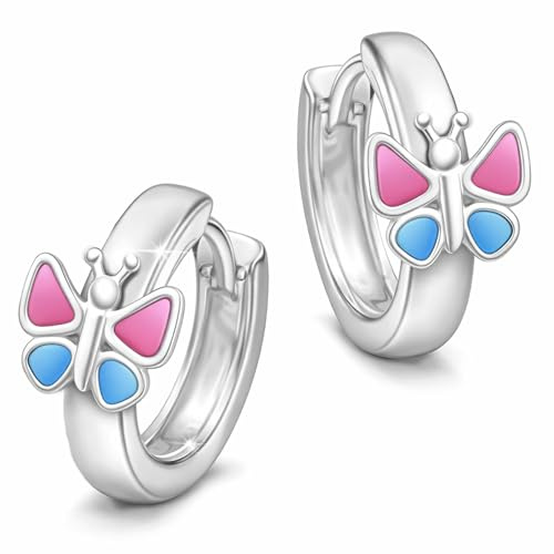 CLEVER SCHMUCK Schmetterling Ohrring Mädchen pink 12 mm Creole SILBER STERLING 925 für Kinder im Etui rosa