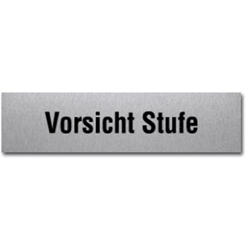 Schild Vorsicht Stufe, Edelstahl, selbstklebend, 4x16 cm