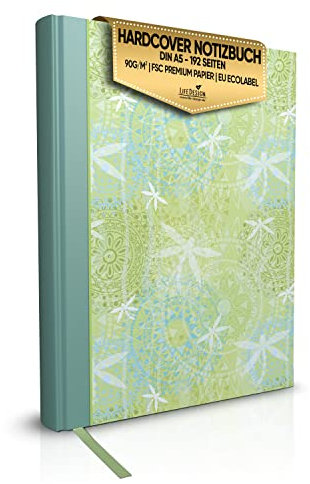 LifeDesign Notizbuch A5 blanko Tagebuch Bullet Journal Skizzenbuch Reisetagebuch Tagebuch für Erwachsene, Hardcover Notizbuch mit 192 Seiten, Lesezeichen, 90g Premium-Papier in cremeweiß – „Libelle“