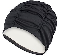 Fashy Fabric Swim cap with Plastic Lining, Turbante da Nuoto Foderato in Poliestere Tessuto Donna, Nero, Unica
