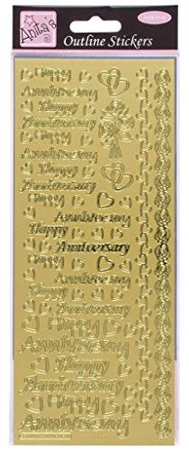 Anitas Outline Stickers, Happy Anniversary, Gold, For Scrapbooking, Card Making, Kids Play, Homework, Art, Craft, Embelish, Decorative, Paper, Card, Glass, Metal, Plastic, Foam