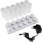 ChiliTec LED Kerze Batterie Teelichter im Glas 12 Stück mit Windschutz Aufladbar Kerzen Akku Ladestation Netzteil Tisch Deko für Party Hochzeit Weihnachten