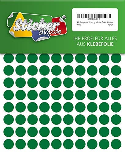 480 Klebepunkte, 15 mm, grün, aus PVC Folie, wetterfest, Markierungspunkte Kreise Punkte Aufkleber