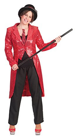 Karneval-Klamotten Damen Frack Pailletten Rot Silvester Damen Kostüm