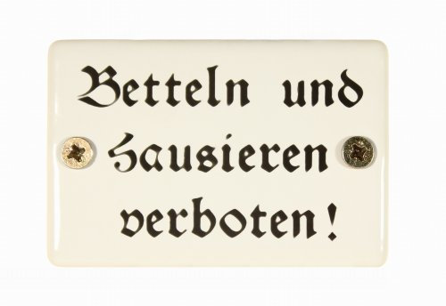 BBV Emaille Schild Betteln und Hausieren verboten! 6x4 cm Emailleschild wetterfest und lichtecht