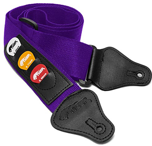 TIGER STP4-PU Tracolla per chitarra con supporti per plettro - Viola