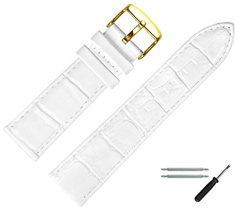 MARBURGER Uhrenarmband 22mm Leder Weiss Gold Alligator Prägung Mit Naht - Montage Set 7892220000220
