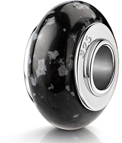 Materia Schneeflocken Obsidian Anhänger - Edelstein Charms 925 Silber 334