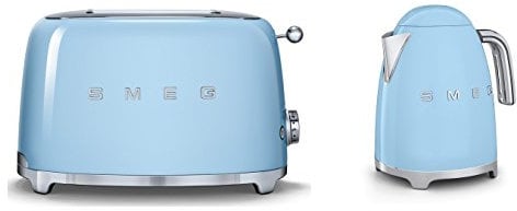 Smeg TSF01PBUK KLF01PBUK | 50s Retro Style 2 Slice Toaster & Kettle Set in Pastel Blue