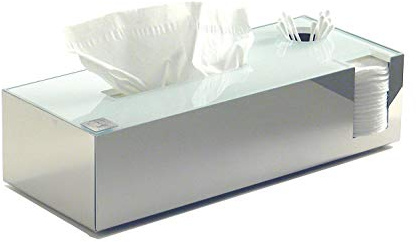Schönbeck Tissuebox Kombibox aus Edelstahl & Glas – Kosmetiktücherbox, Wattepadhalter, Wattestäbchenhalter – Bad Organizer & Aufbewahrung – Design Box – Made in Germany (Poliert/Weiß)
