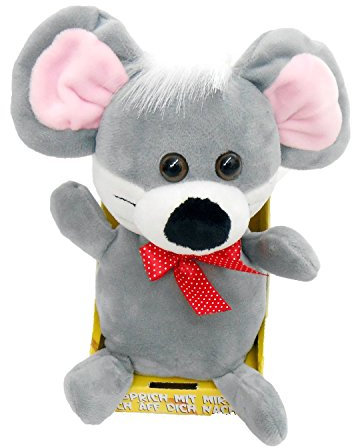 Kögler 75621 - Labertier Maus Ravel, ca. 18 cm groß, nachsprechendes Plüschtier mit Wiedergabefunktion, plappert alles witzig nach und bewegt sich, batteriebetrieben