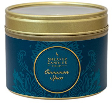 Shearer Candles Cinnamon Spice Small Scented Gold Tin Candle-Teal, Blue, l x 6cm w x 4.7cm h