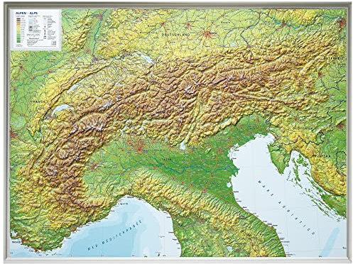 Alpen 1:1.2MIO ohne Rahmen: Reliefkarte vom Alpenbogen (Tiefgezogenes Kunststoffrelief)