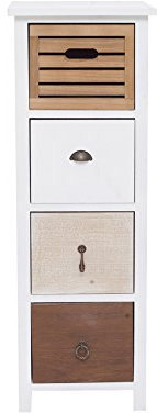 Rebecca Mobili Schubladenkommode für Schlafzimmer, Schubladenschrank mit 4 Schubladen, Weiß Braun Beige, Vintage, für Schlafzimmer Badezimmer Wohnzimmer – Maße: 89 x 31 x 27 cm (HxLxB) – Art. RE4316