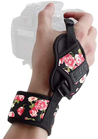 USA Gear Dragonne Grip Poignet Rapide Appareil Photo Reflex et Bridge - Sangle Appareil Photo avec Bracelet en Néoprène Ajustable- Compatible avec Nikon, Canon, Pentax, Panasonic Lumix et Plus-Fleural