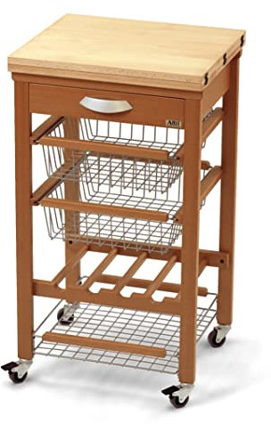 Arredamenti Italia Küchenwagen GASTONE, Holz - Bestückte Arbeitsfläche - Ausklappbar - Farbe: Kirsche Holz AR-It il Cuore del Legno