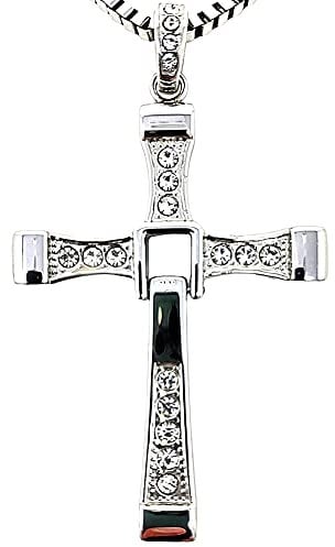 HS86 Kreuz Kette aus Edelstahl Halskette in Silber Anhänger Strass Geschenk Groß