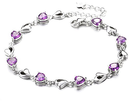 findout il mio Amore Ametista bianco blu cuore di cristallo braccialetto d'argento, per le donne le ragazze (viola)
