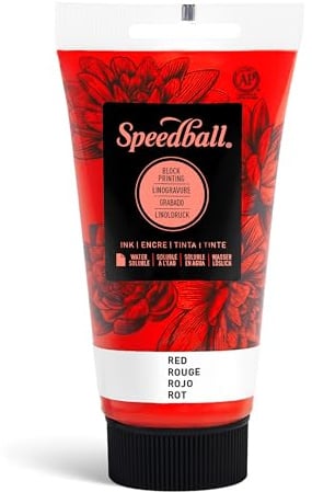 Speedball 75ml 2.5oz Water-Soluble Block Ink Red, For Block Printing, Lino Printing, Screen Printing, For Artists Kit
